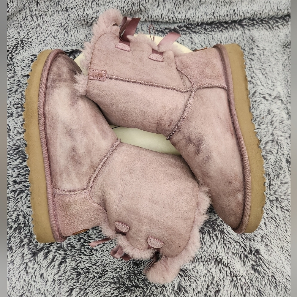UGG Bailey Bow II Purple/Shadow Leather Sheepskin Boots Women's Size 7 - Picture 5 of 8
